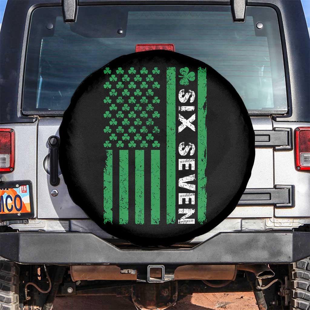 Six Seven 67 St Patricks Day Shamrock Vintage American Flag Spare Tire Cover