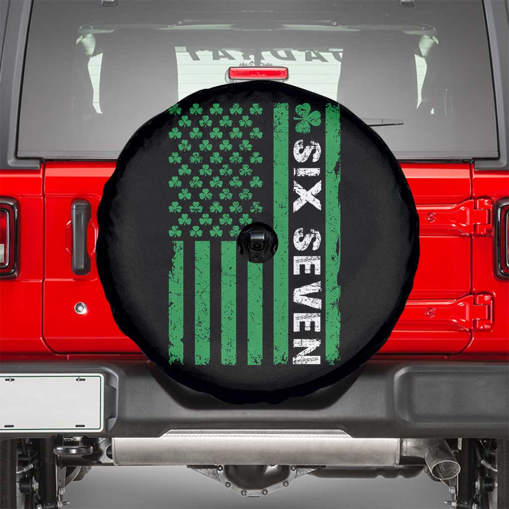 Six Seven 67 St Patricks Day Shamrock Vintage American Flag Spare Tire Cover