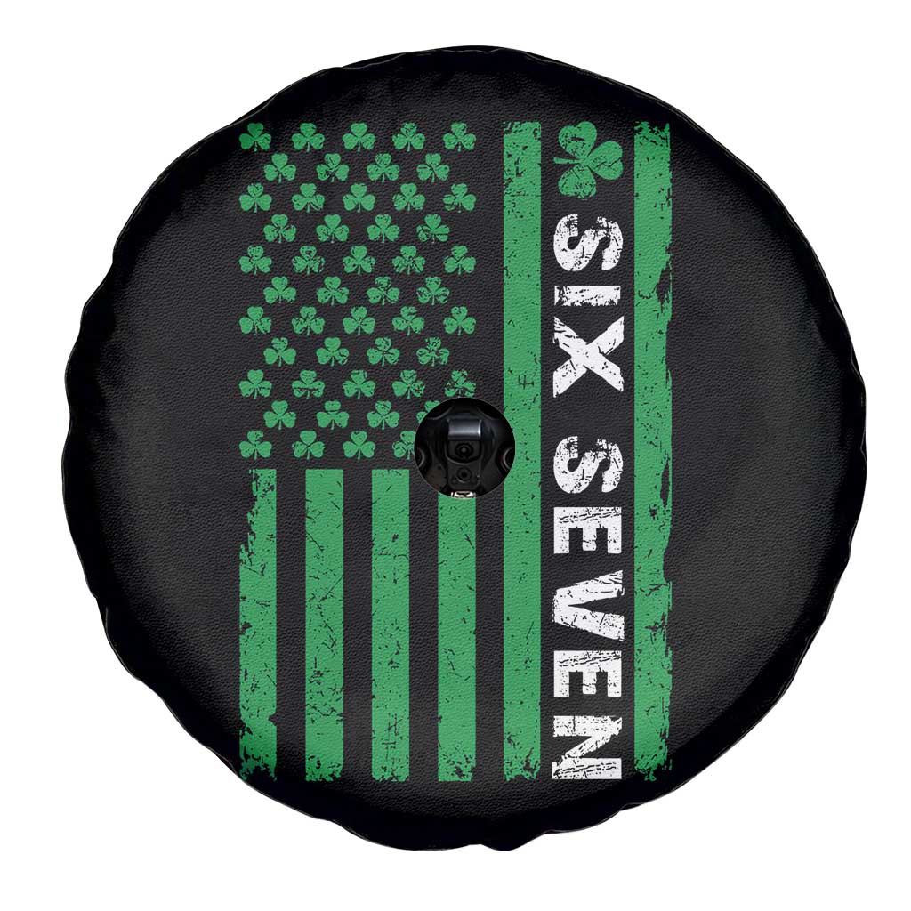 Six Seven 67 St Patricks Day Shamrock Vintage American Flag Spare Tire Cover