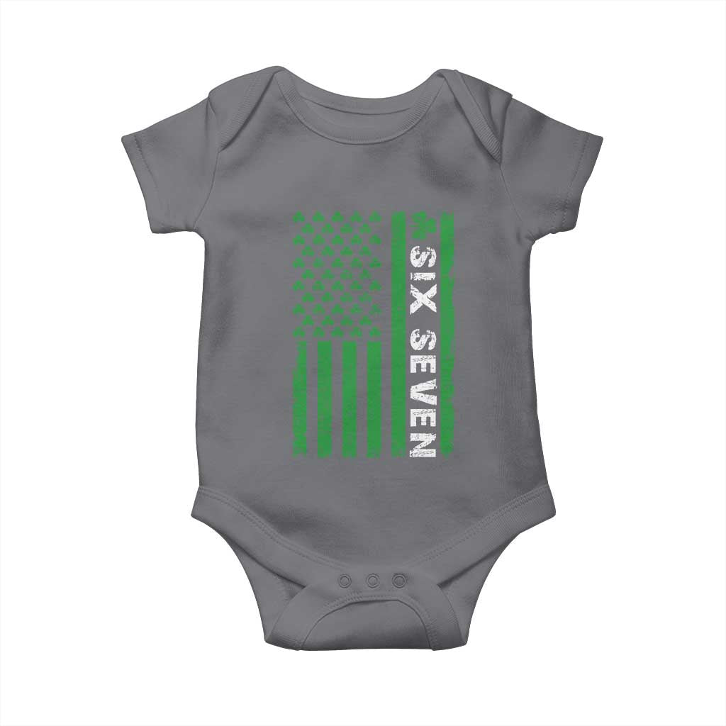 Six Seven 67 St Patricks Day Shamrock Vintage American Flag Baby Onesie