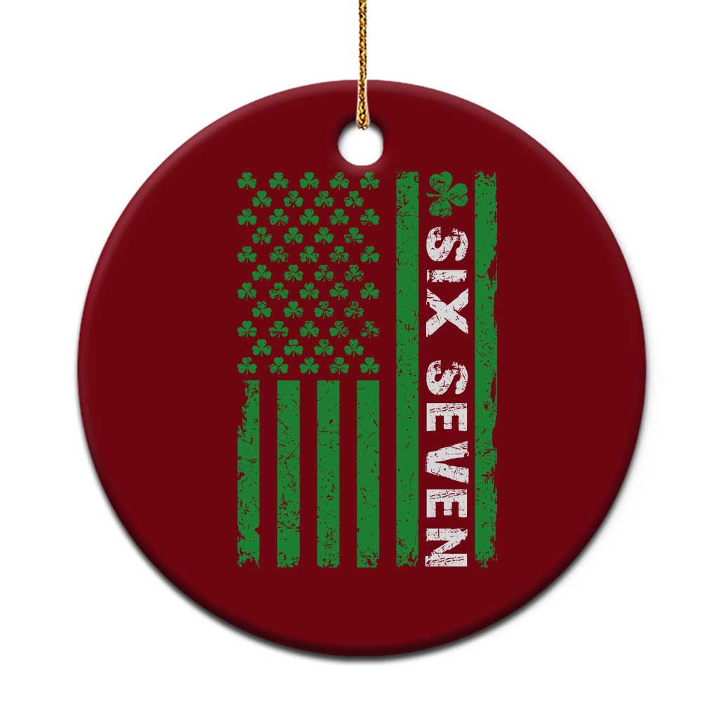 Six Seven 67 St Patricks Day Shamrock Vintage American Flag Ceramic Ornament