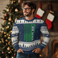 Six Seven 67 St Patricks Day Shamrock Vintage American Flag Ugly Christmas Sweater