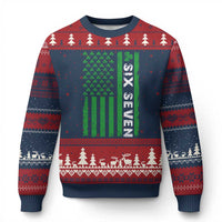 Six Seven 67 St Patricks Day Shamrock Vintage American Flag Ugly Christmas Sweater