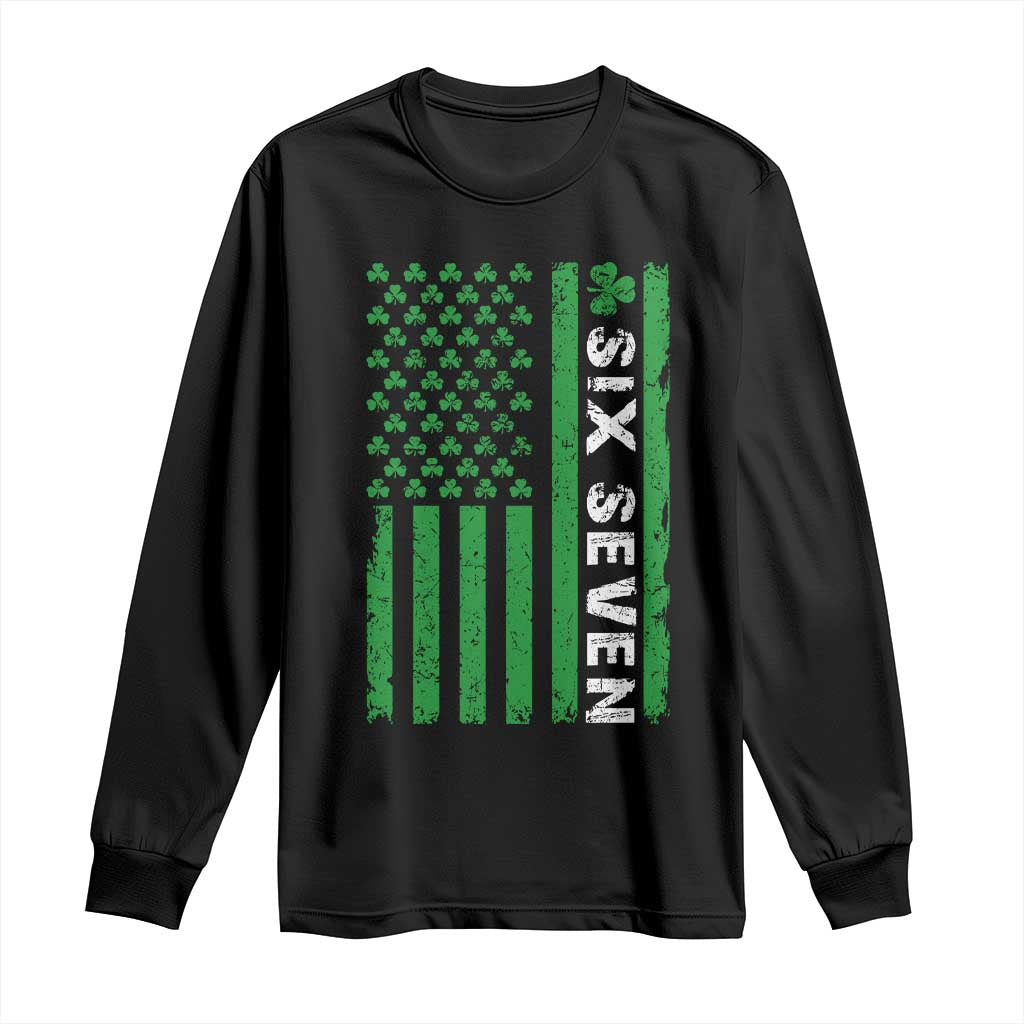 Six Seven 67 St Patricks Day Shamrock Vintage American Flag Long Sleeve Shirt