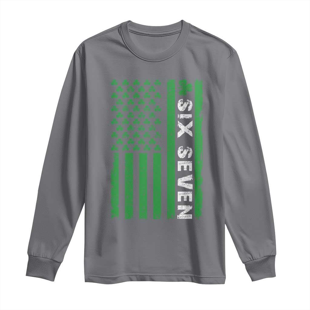 Six Seven 67 St Patricks Day Shamrock Vintage American Flag Long Sleeve Shirt