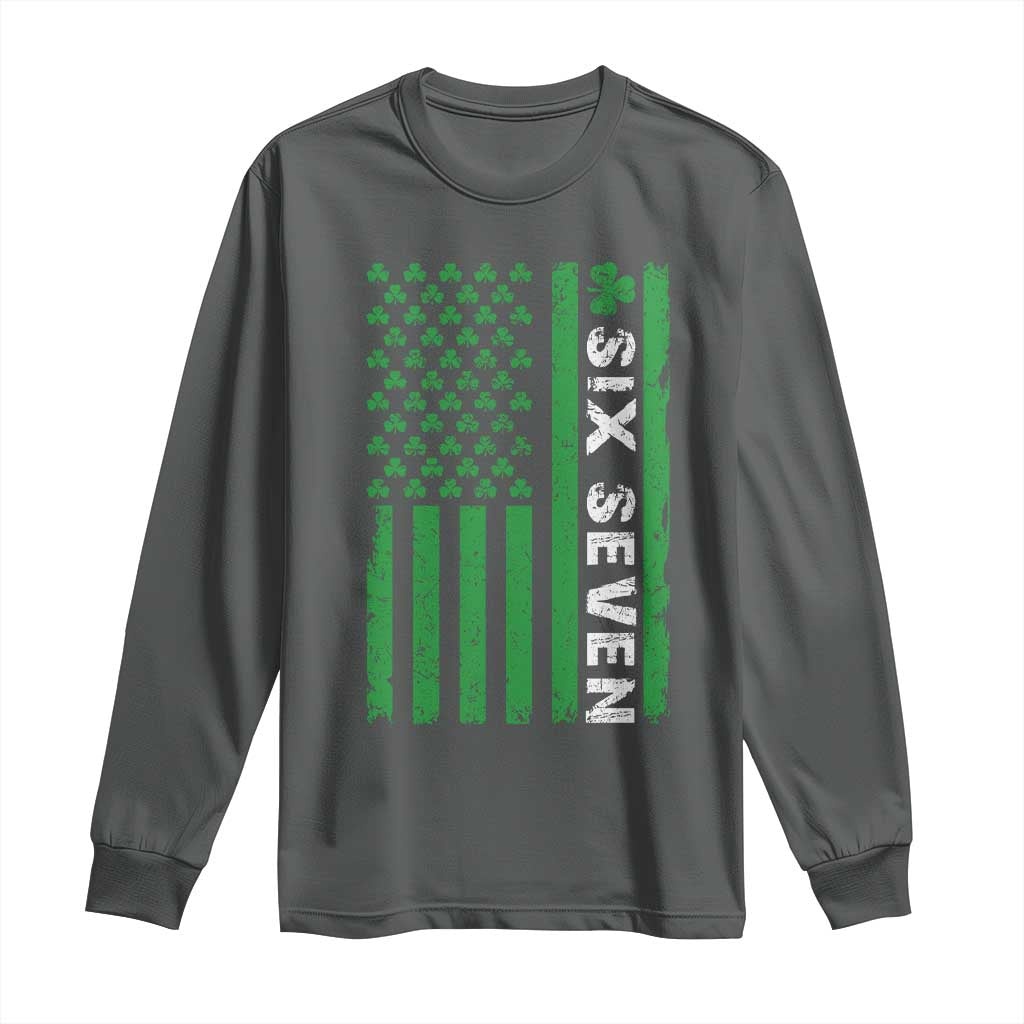 Six Seven 67 St Patricks Day Shamrock Vintage American Flag Long Sleeve Shirt