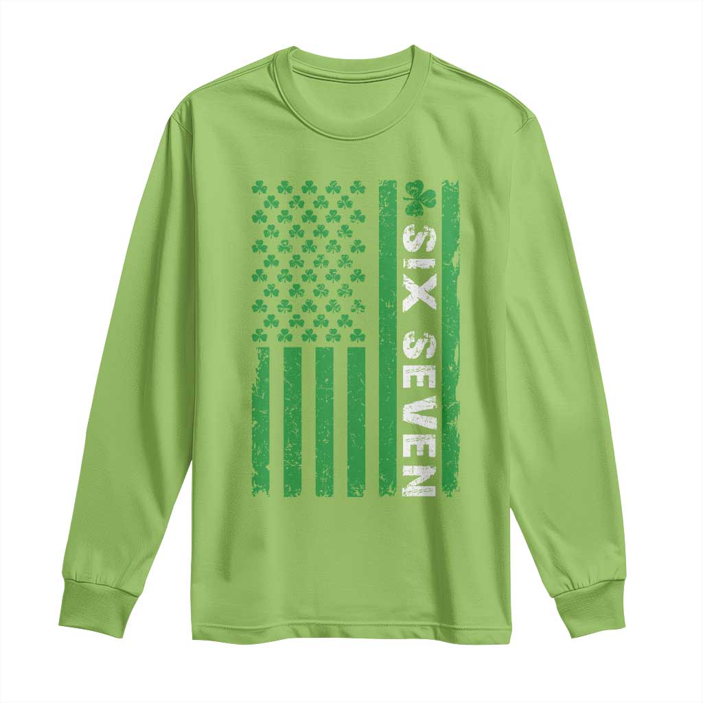 Six Seven 67 St Patricks Day Shamrock Vintage American Flag Long Sleeve Shirt