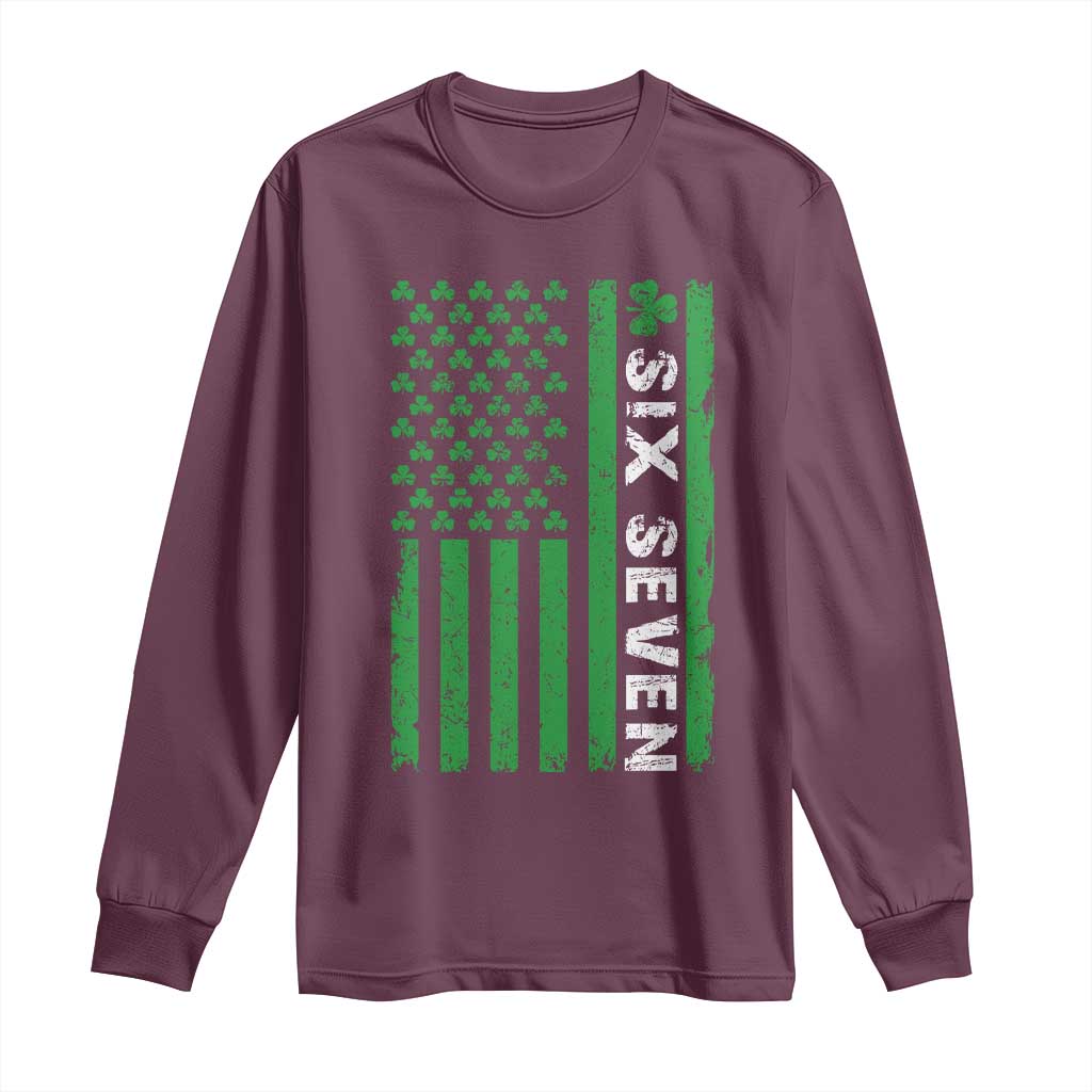 Six Seven 67 St Patricks Day Shamrock Vintage American Flag Long Sleeve Shirt