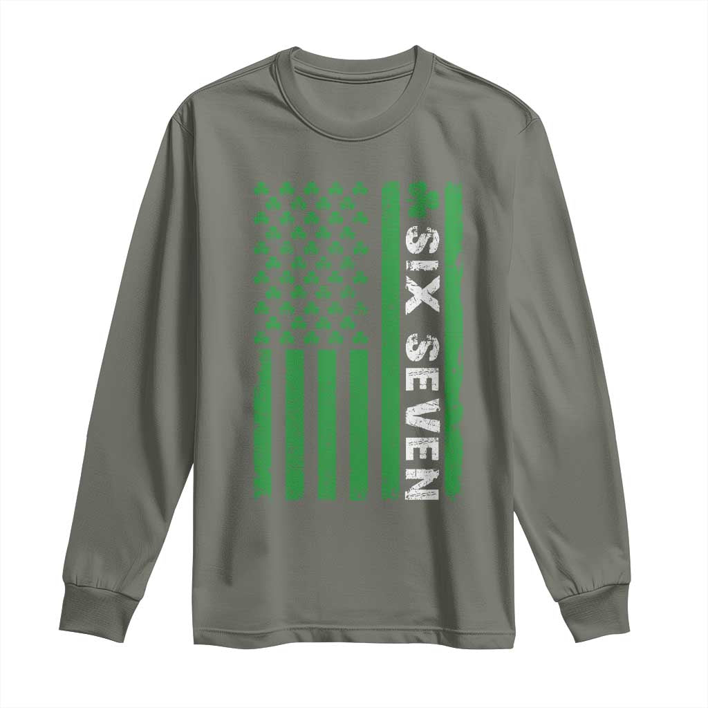 Six Seven 67 St Patricks Day Shamrock Vintage American Flag Long Sleeve Shirt