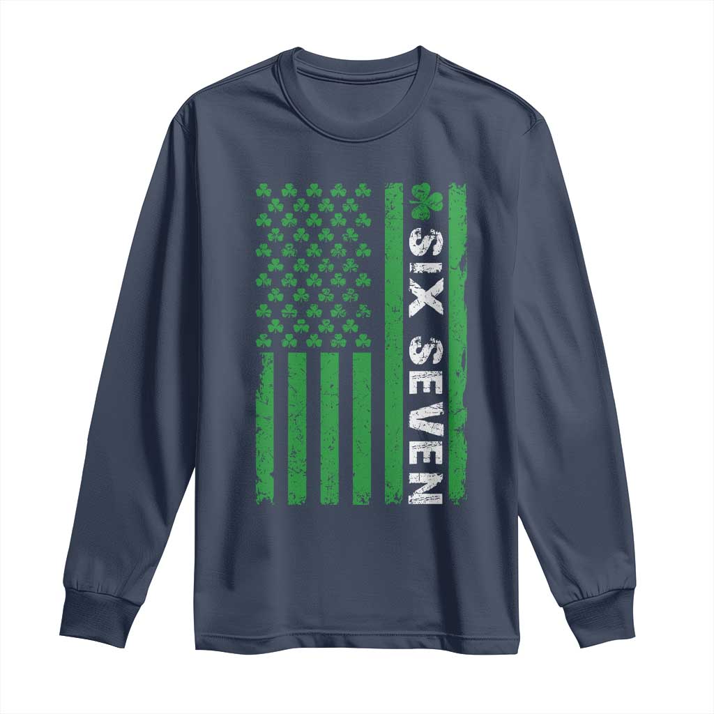 Six Seven 67 St Patricks Day Shamrock Vintage American Flag Long Sleeve Shirt