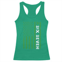 Six Seven 67 St Patricks Day Shamrock Vintage American Flag Racerback Tank Top