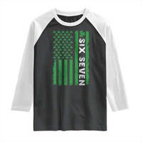 Six Seven 67 St Patricks Day Shamrock Vintage American Flag Raglan Shirt