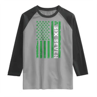 Six Seven 67 St Patricks Day Shamrock Vintage American Flag Raglan Shirt