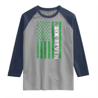 Six Seven 67 St Patricks Day Shamrock Vintage American Flag Raglan Shirt