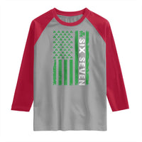 Six Seven 67 St Patricks Day Shamrock Vintage American Flag Raglan Shirt