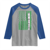 Six Seven 67 St Patricks Day Shamrock Vintage American Flag Raglan Shirt