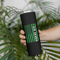 Six Seven 67 St Patricks Day Shamrock Vintage American Flag Skinny Tumbler