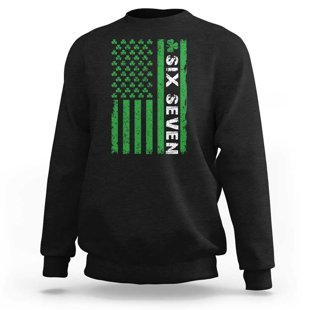 Six Seven 67 St Patricks Day Shamrock Vintage American Flag Sweatshirt