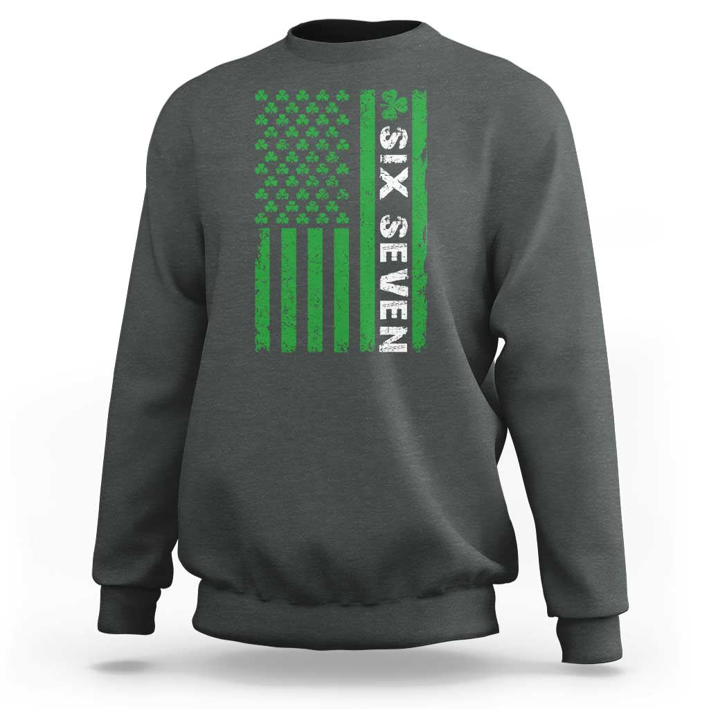 Six Seven 67 St Patricks Day Shamrock Vintage American Flag Sweatshirt