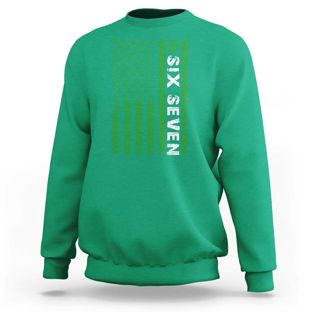 Six Seven 67 St Patricks Day Shamrock Vintage American Flag Sweatshirt