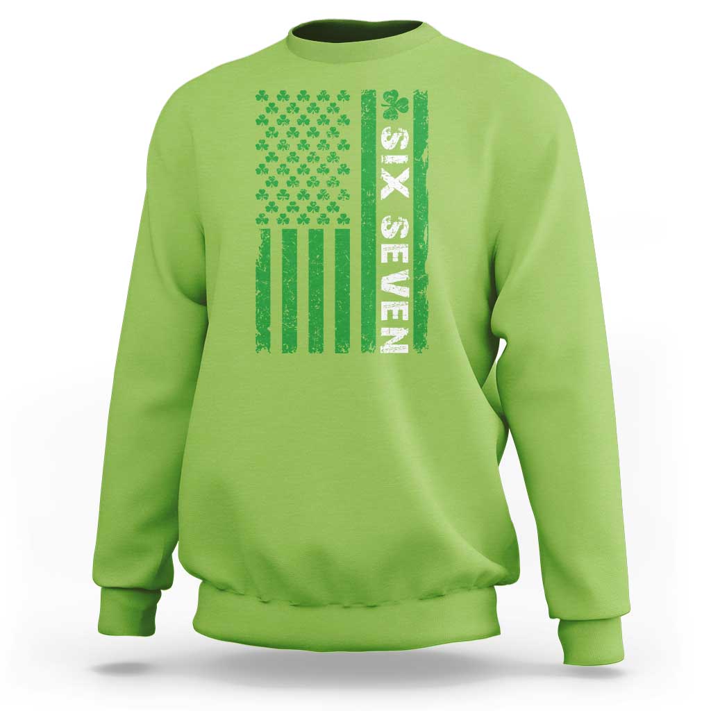 Six Seven 67 St Patricks Day Shamrock Vintage American Flag Sweatshirt