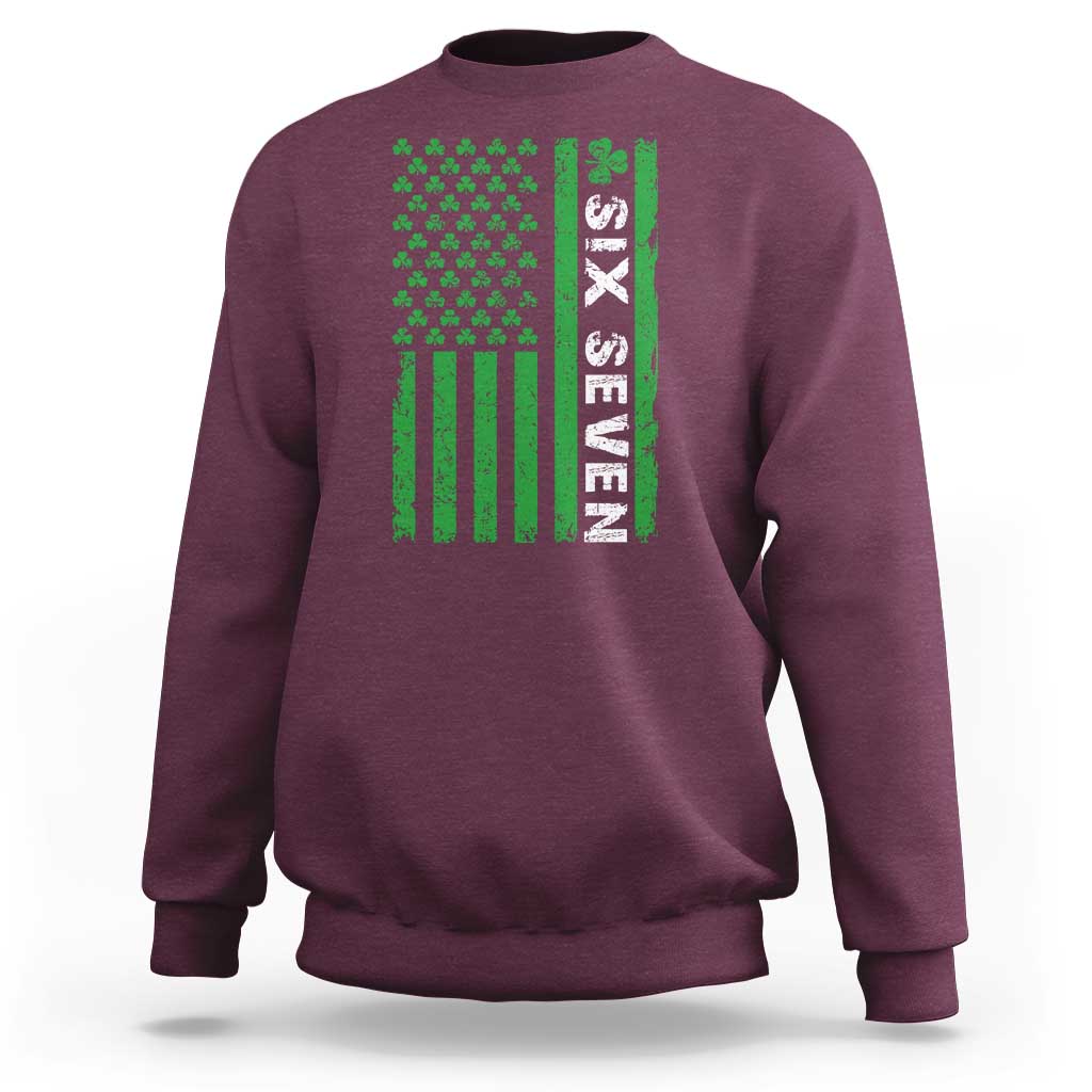 Six Seven 67 St Patricks Day Shamrock Vintage American Flag Sweatshirt