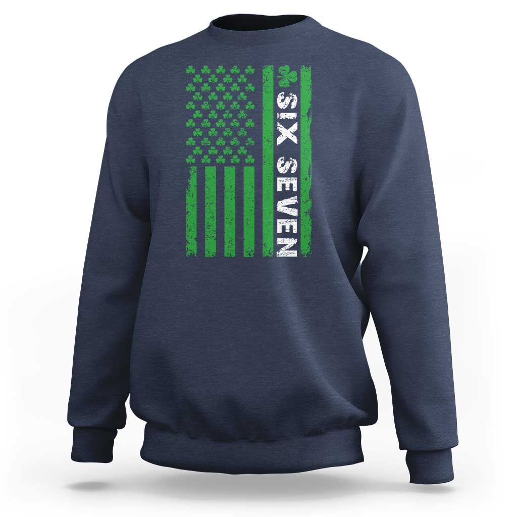 Six Seven 67 St Patricks Day Shamrock Vintage American Flag Sweatshirt