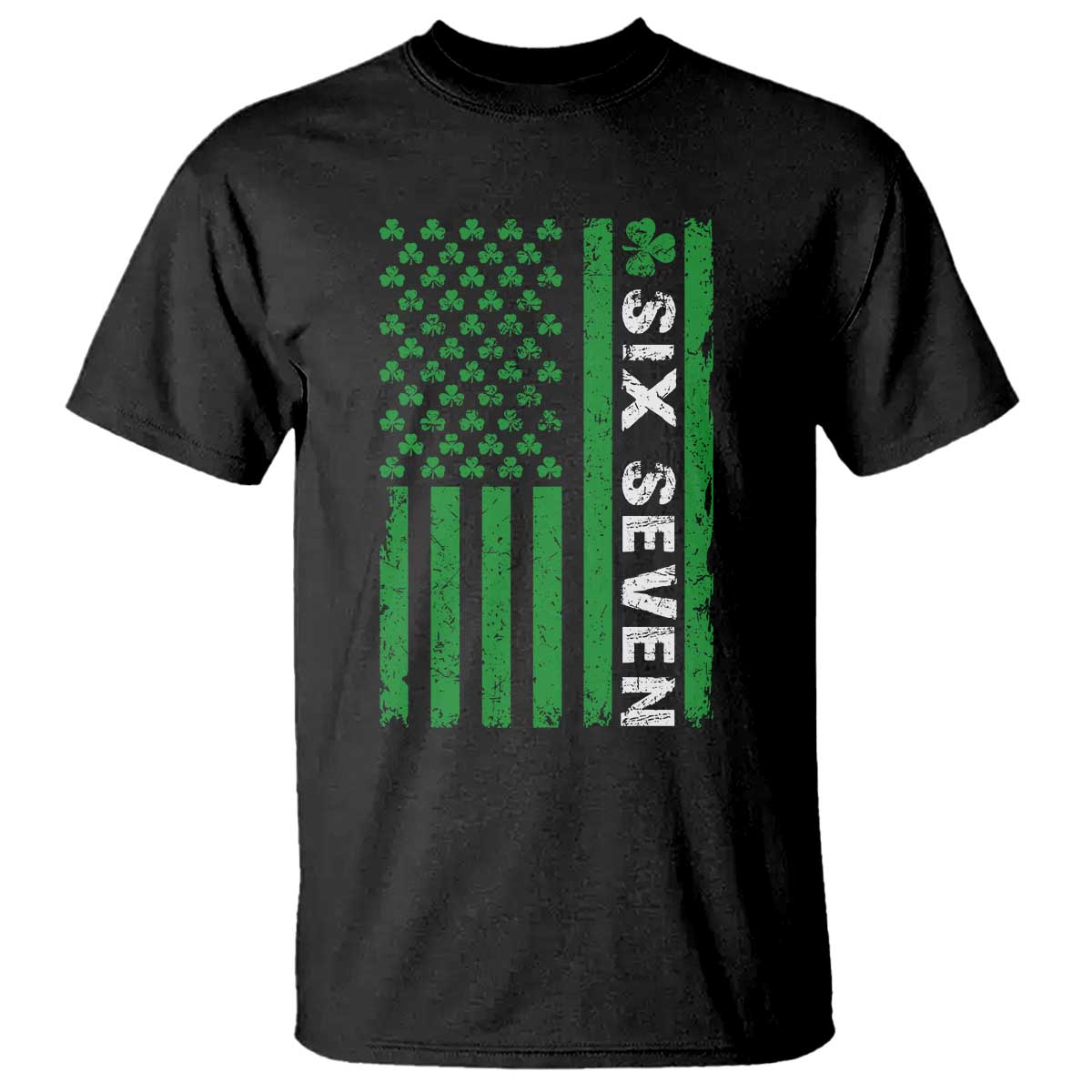 Six Seven 67 St Patricks Day Shamrock Vintage American Flag T Shirt