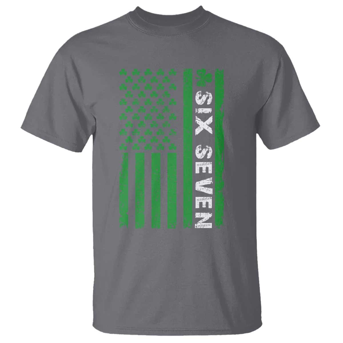 Six Seven 67 St Patricks Day Shamrock Vintage American Flag T Shirt
