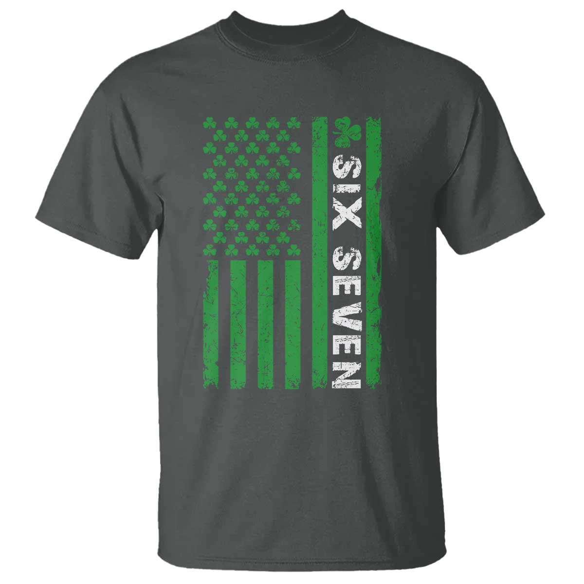 Six Seven 67 St Patricks Day Shamrock Vintage American Flag T Shirt