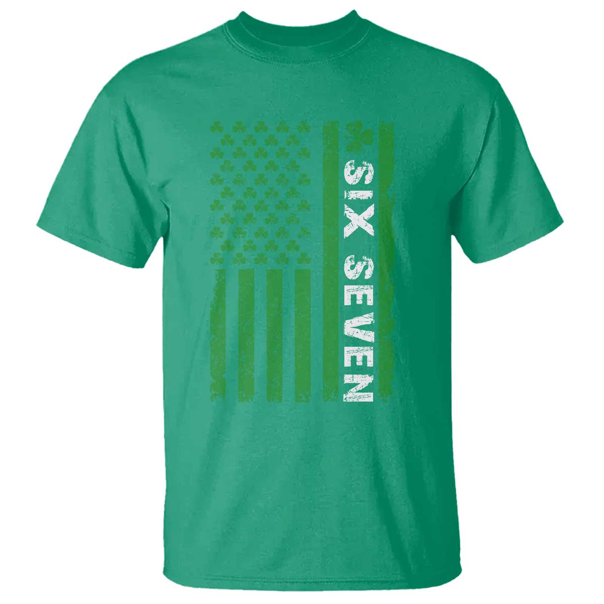 Six Seven 67 St Patricks Day Shamrock Vintage American Flag T Shirt