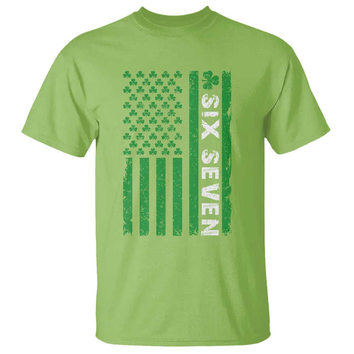 Six Seven 67 St Patricks Day Shamrock Vintage American Flag T Shirt