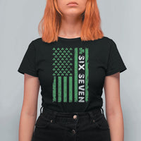 Six Seven 67 St Patricks Day Shamrock Vintage American Flag T Shirt For Women