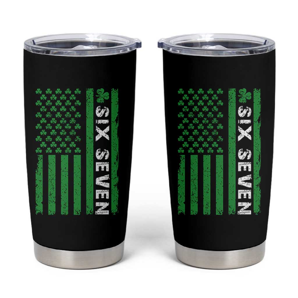 Six Seven 67 St Patricks Day Shamrock Vintage American Flag Tumbler Cup