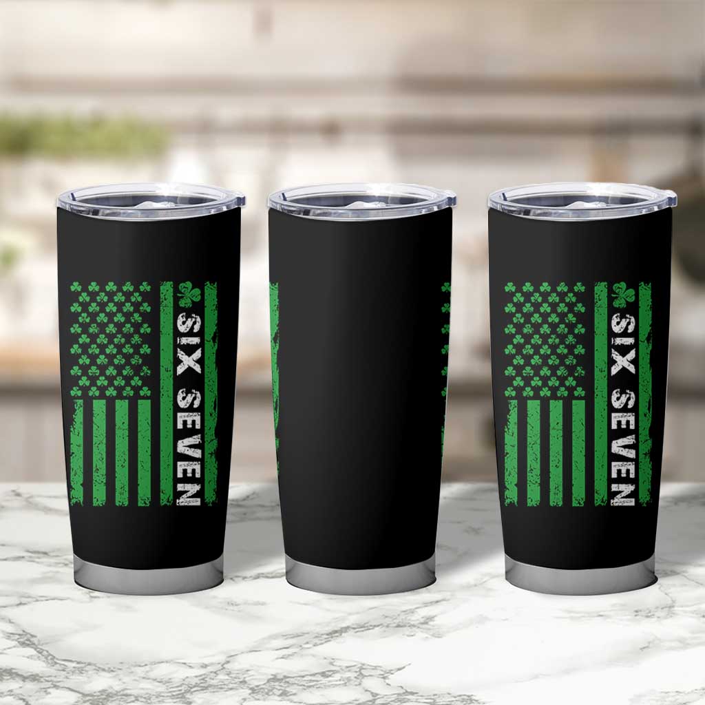 Six Seven 67 St Patricks Day Shamrock Vintage American Flag Tumbler Cup