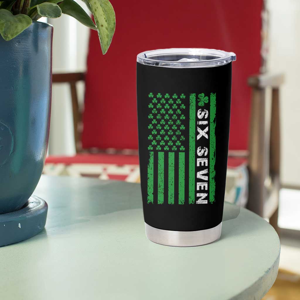 Six Seven 67 St Patricks Day Shamrock Vintage American Flag Tumbler Cup