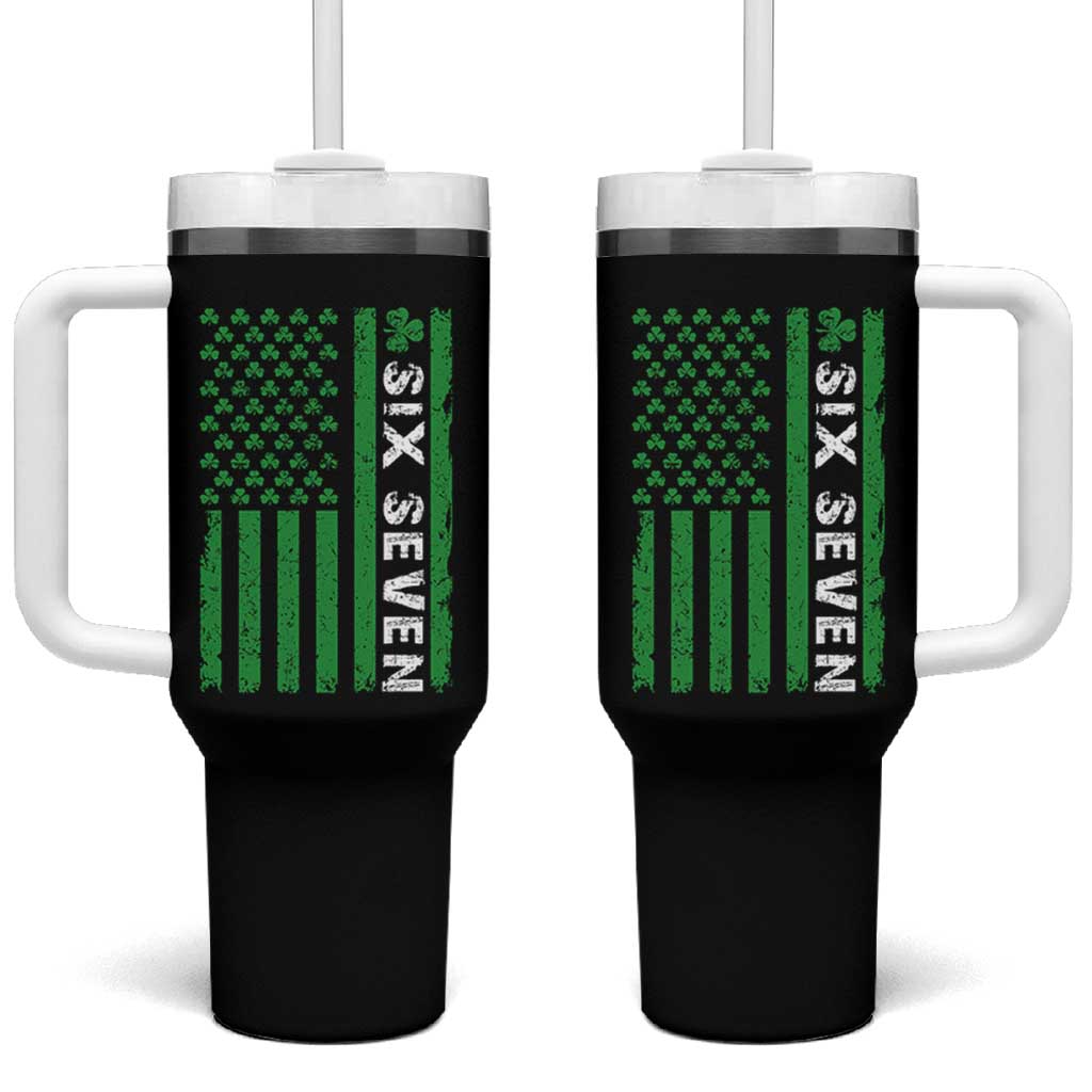 Six Seven 67 St Patricks Day Shamrock Vintage American Flag Tumbler With Handle