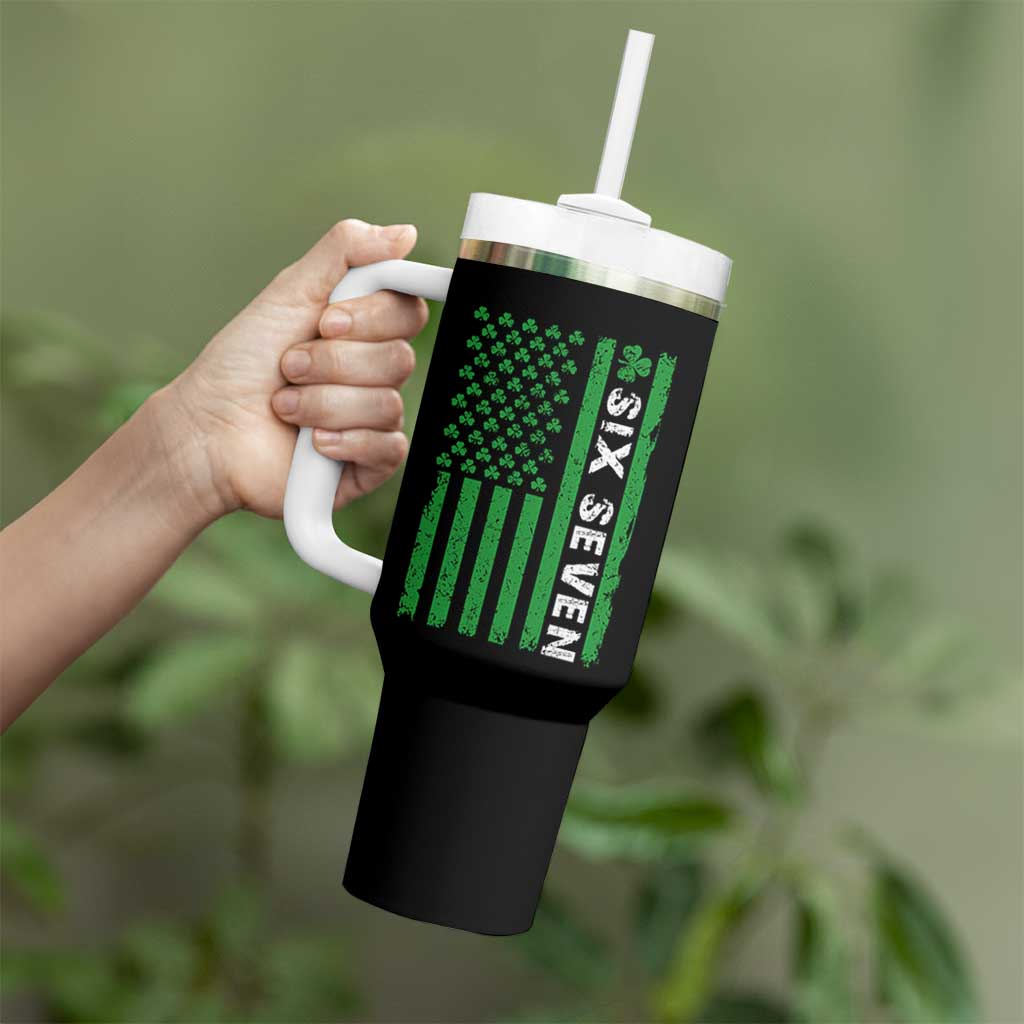 Six Seven 67 St Patricks Day Shamrock Vintage American Flag Tumbler With Handle