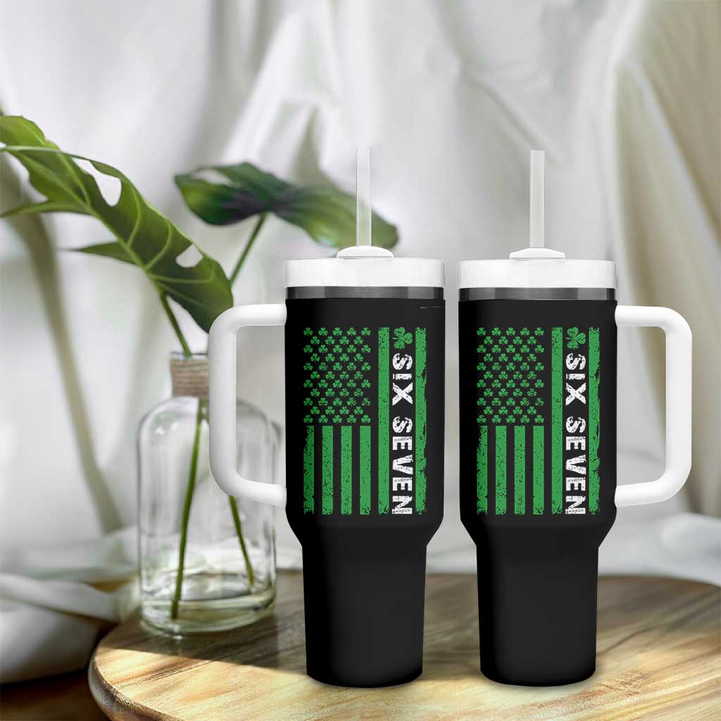 Six Seven 67 St Patricks Day Shamrock Vintage American Flag Tumbler With Handle