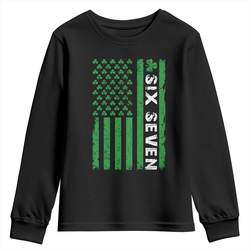 Six Seven 67 St Patricks Day Shamrock Vintage American Flag Youth Sweatshirt