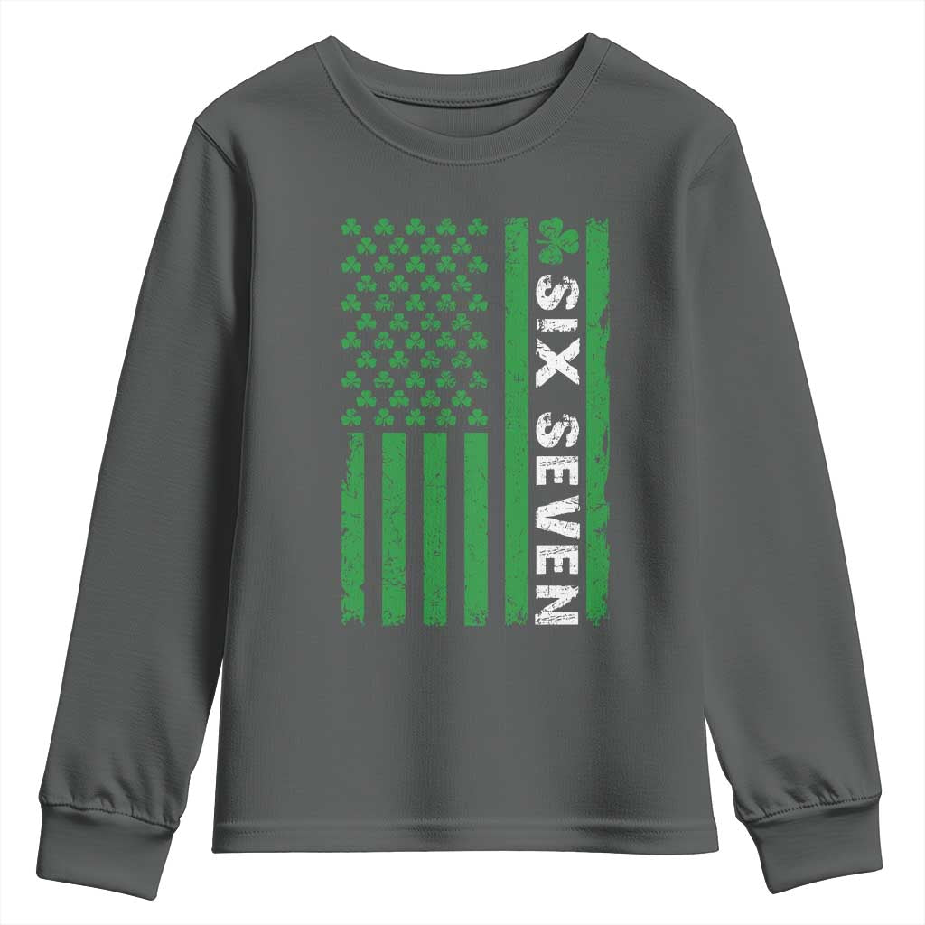 Six Seven 67 St Patricks Day Shamrock Vintage American Flag Youth Sweatshirt