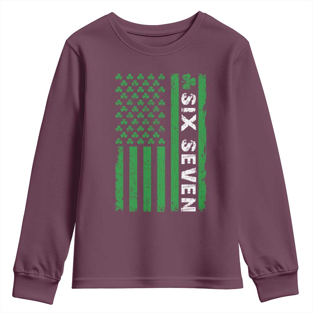 Six Seven 67 St Patricks Day Shamrock Vintage American Flag Youth Sweatshirt