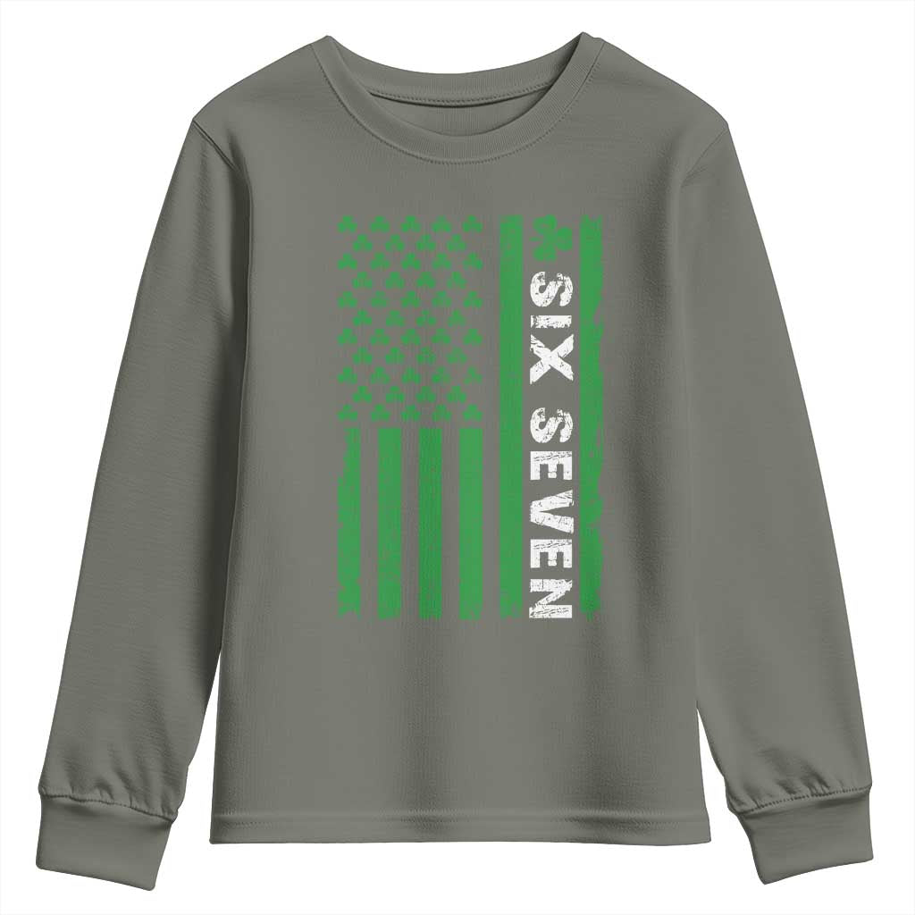 Six Seven 67 St Patricks Day Shamrock Vintage American Flag Youth Sweatshirt
