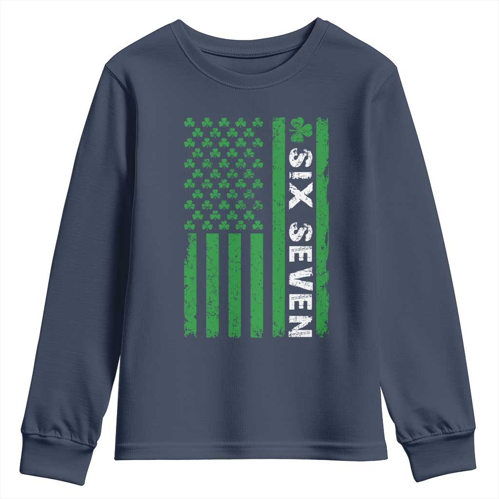 Six Seven 67 St Patricks Day Shamrock Vintage American Flag Youth Sweatshirt