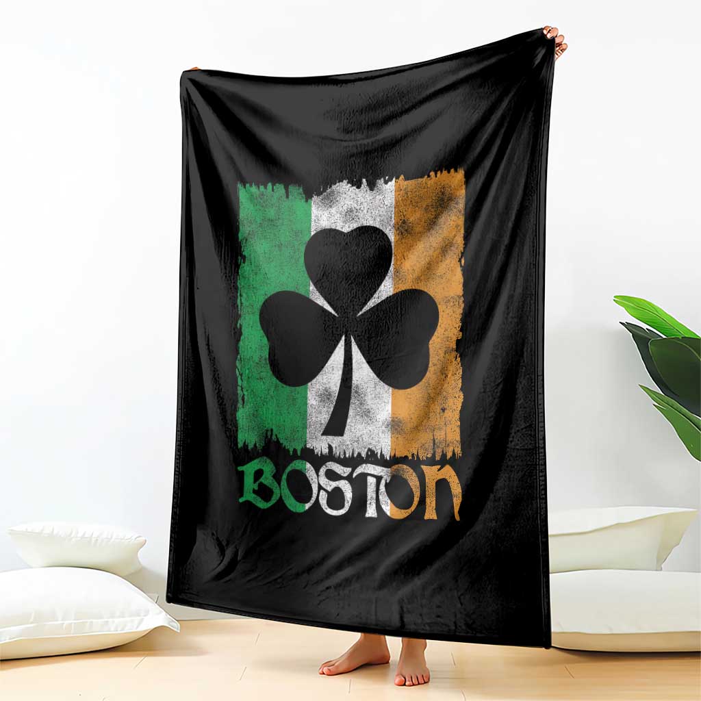 Boston St Patricks Day Throw Blanket Distressed Shamrock Vintage Irish Flag