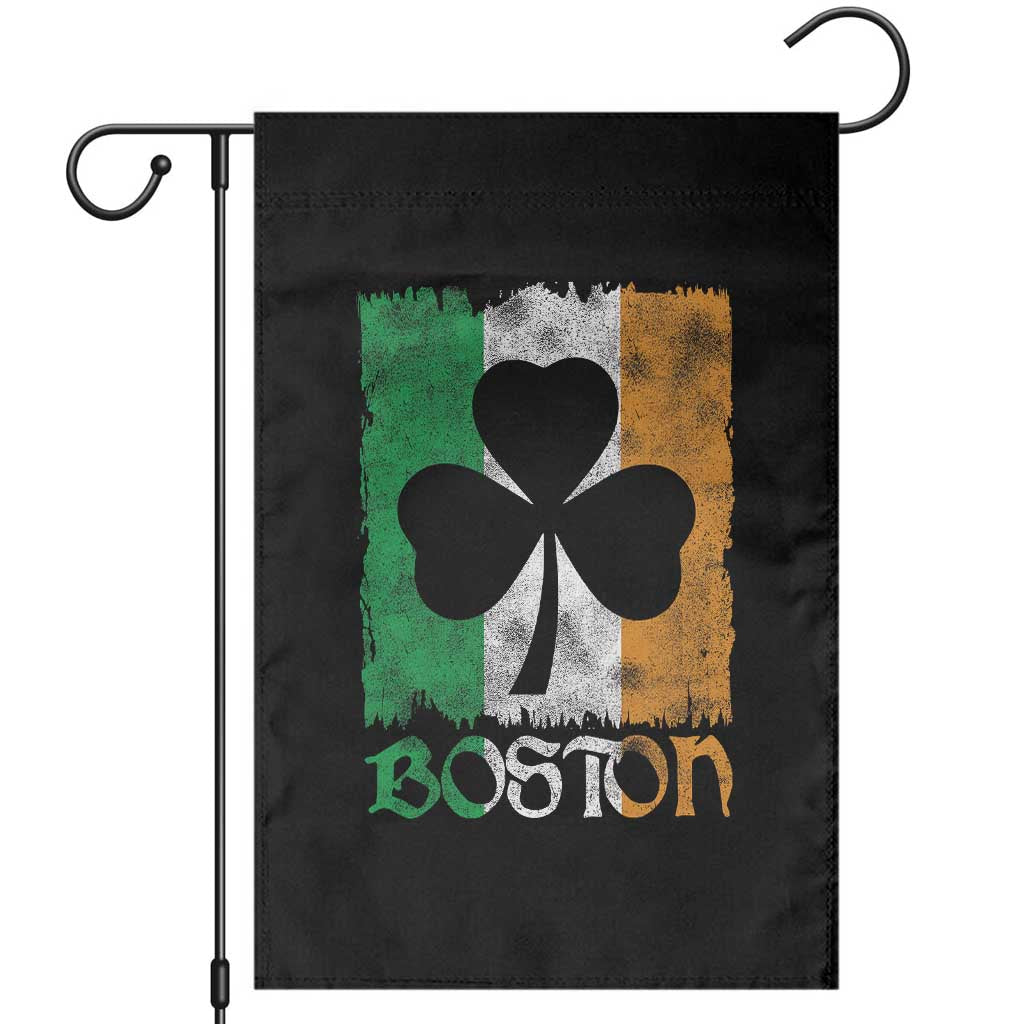 Boston St Patricks Day Garden Flag Distressed Shamrock Vintage Irish Flag