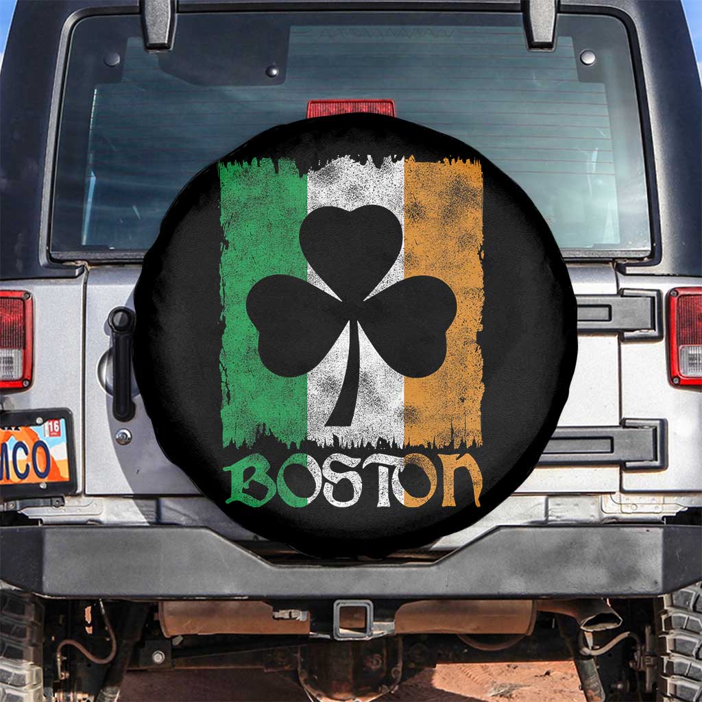 Boston St Patricks Day Spare Tire Cover Distressed Shamrock Vintage Irish Flag