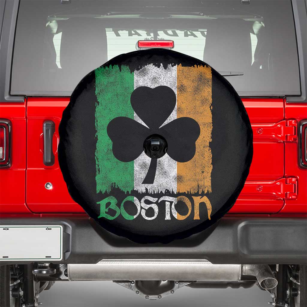 Boston St Patricks Day Spare Tire Cover Distressed Shamrock Vintage Irish Flag