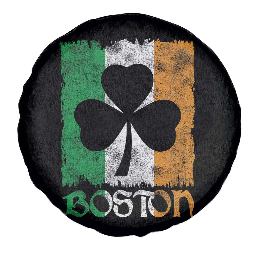 Boston St Patricks Day Spare Tire Cover Distressed Shamrock Vintage Irish Flag