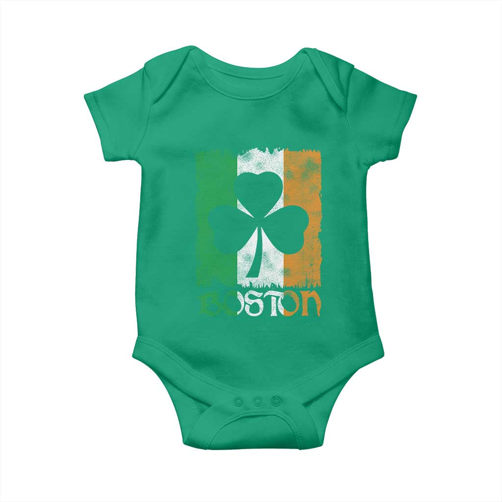 Boston St Patricks Day Baby Onesie Distressed Shamrock Vintage Irish Flag